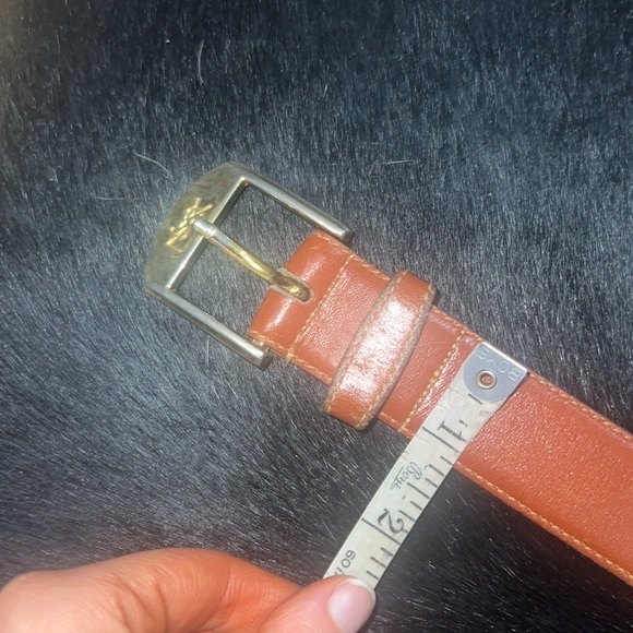 YSL Yves Saint Laurent Vintage Tan and Gold Logo Buckle Belt - Picture 10 of 11